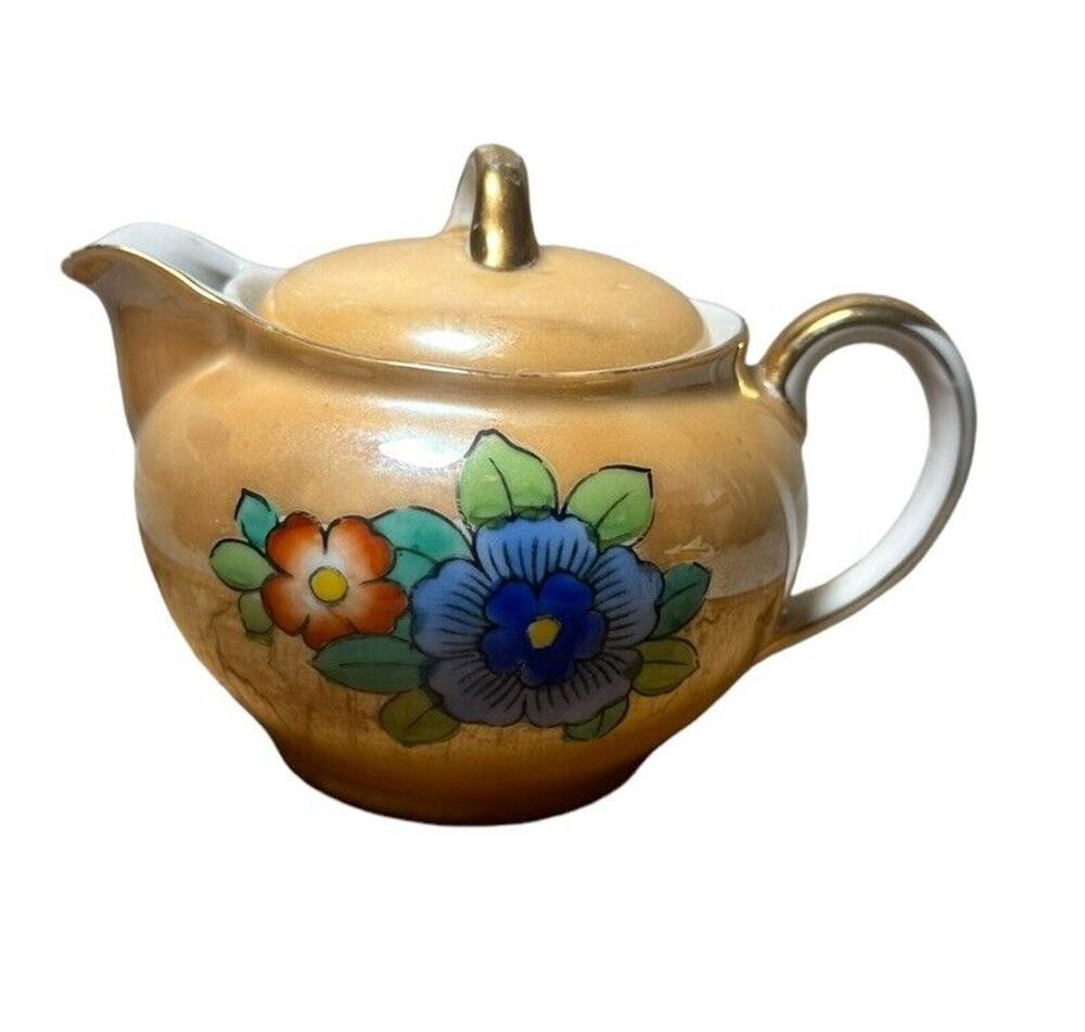 Vintage Noritake Hand Painted Floral Creamer Pitcher And Lid Japan